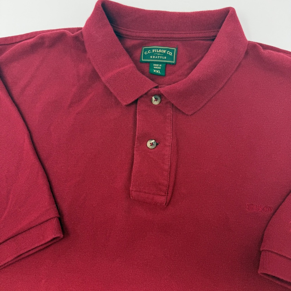 Filson Mens XXL Red Pique Cotton Short Sleeve Polo Shirt Seattle Heritage Logo